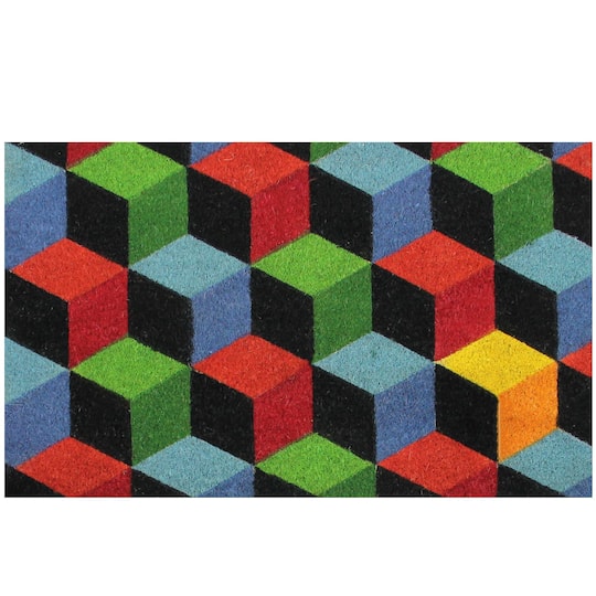 Multicolor Cube Coir Outdoor Rectangular Door Mat, 29.5" x 18"